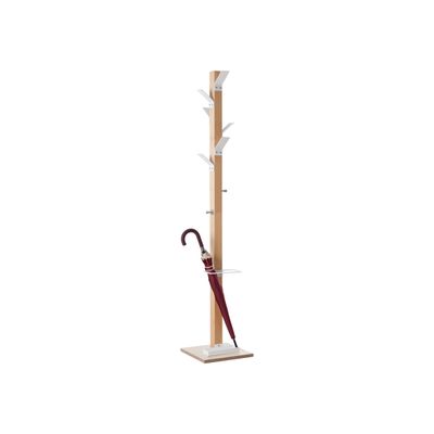 Porte-manteau en bois naturel avec porte parapluie EASYCLOTH - blanc
