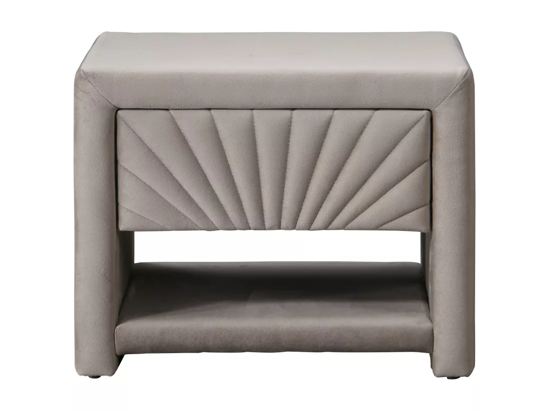 Lot de 2 tables de chevet - 1 tiroir et 1 niche - Velours - Beige - ULAMI