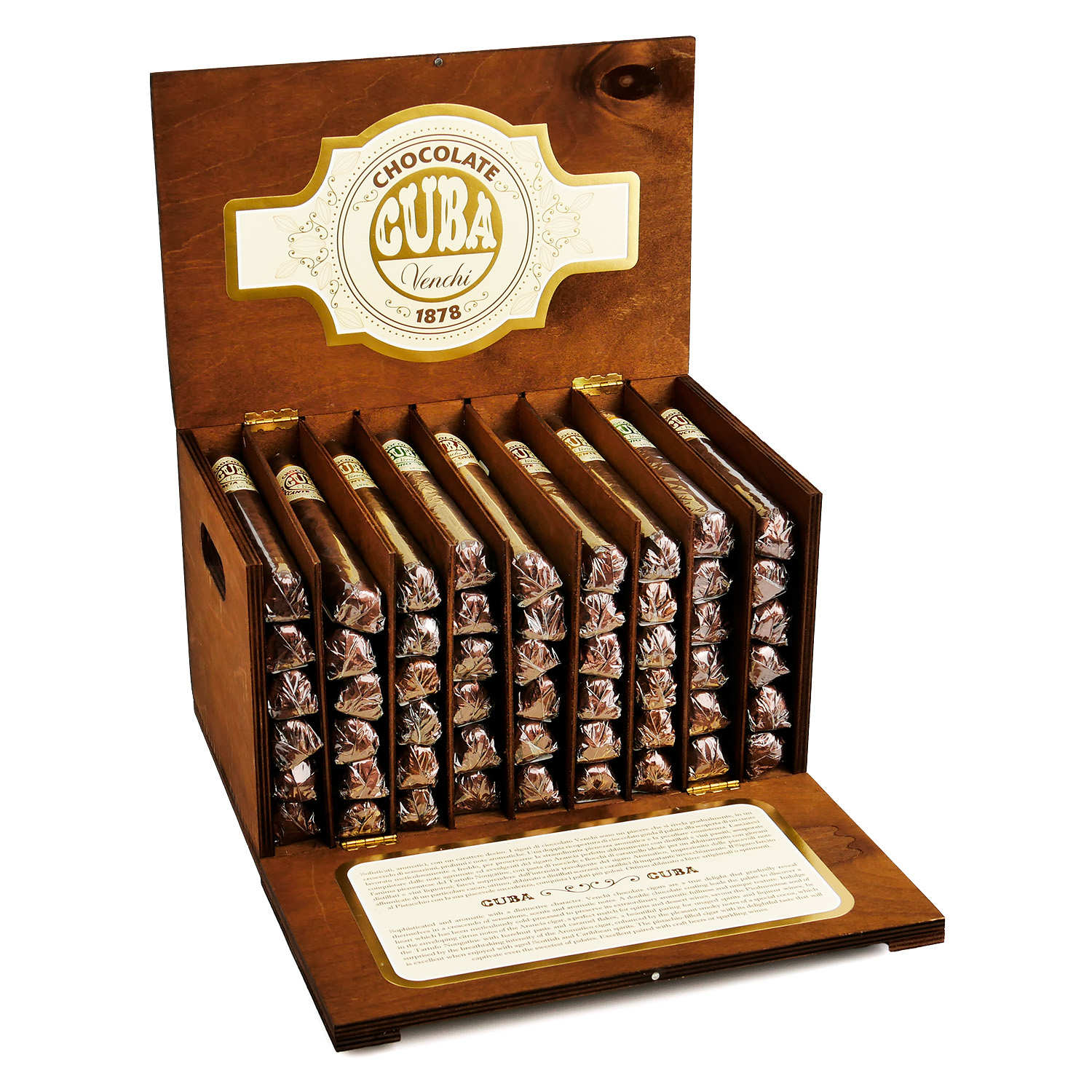 Coffret bois de 54 cigares au chocolat et praliné