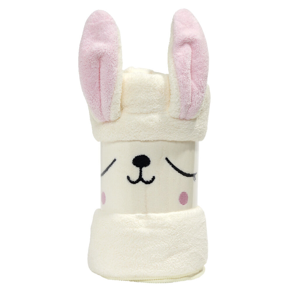 Serviette de bain enfant lapin beige et rose 70x140cm