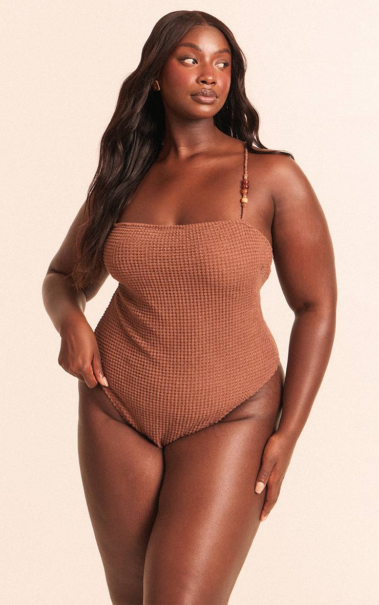 Moka Maillot De Bain Asymétrique À Bretelle Unique Avec Perles Et Finition Crochet Grande Taille