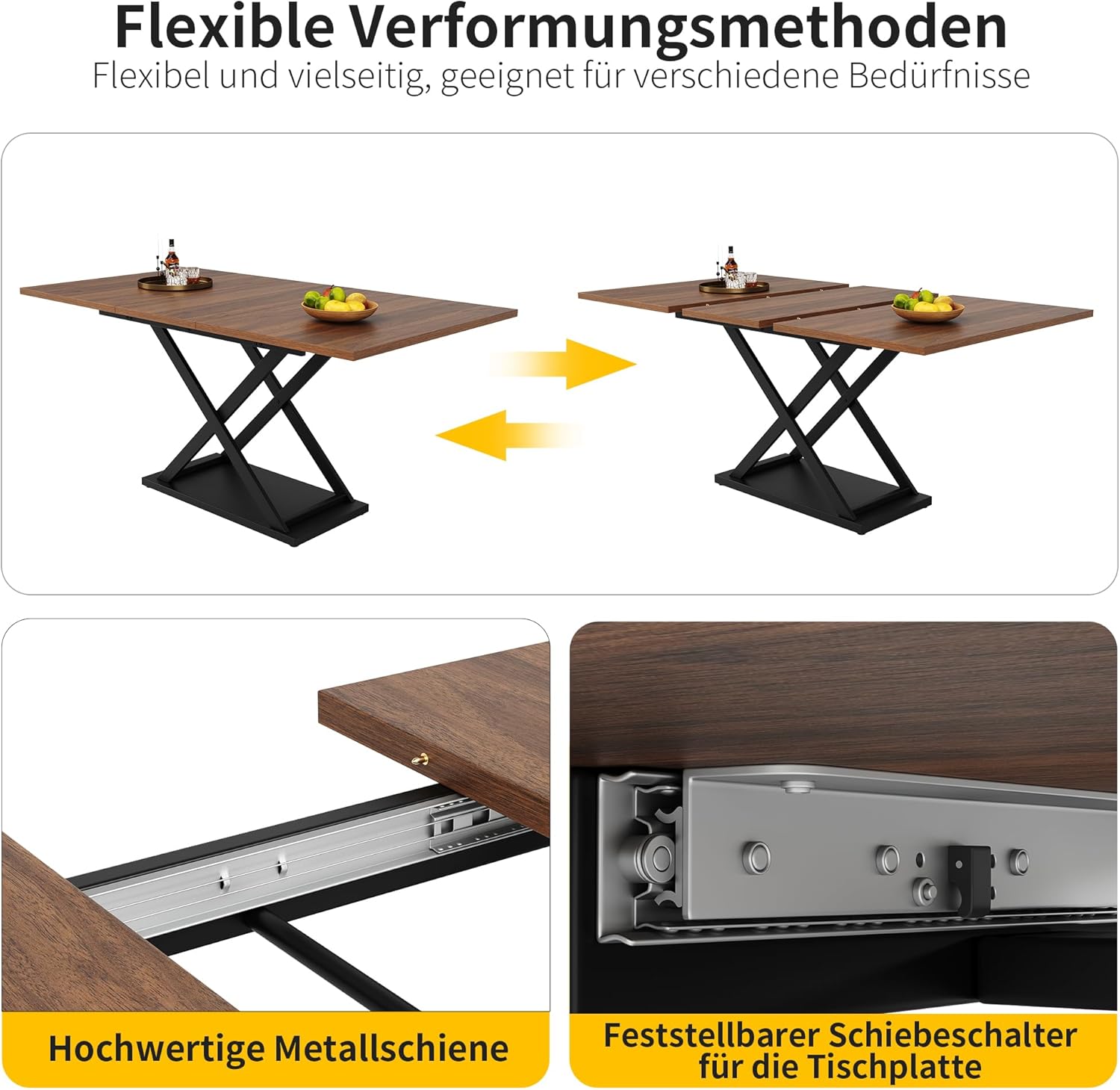 soges Ausziehbarer Esstisch Teleskoptisch Küchentisch Esszimmertisch für Küche und Wohnzimmer, Walnussfarbener, (120-160) x 80 x 75 cm