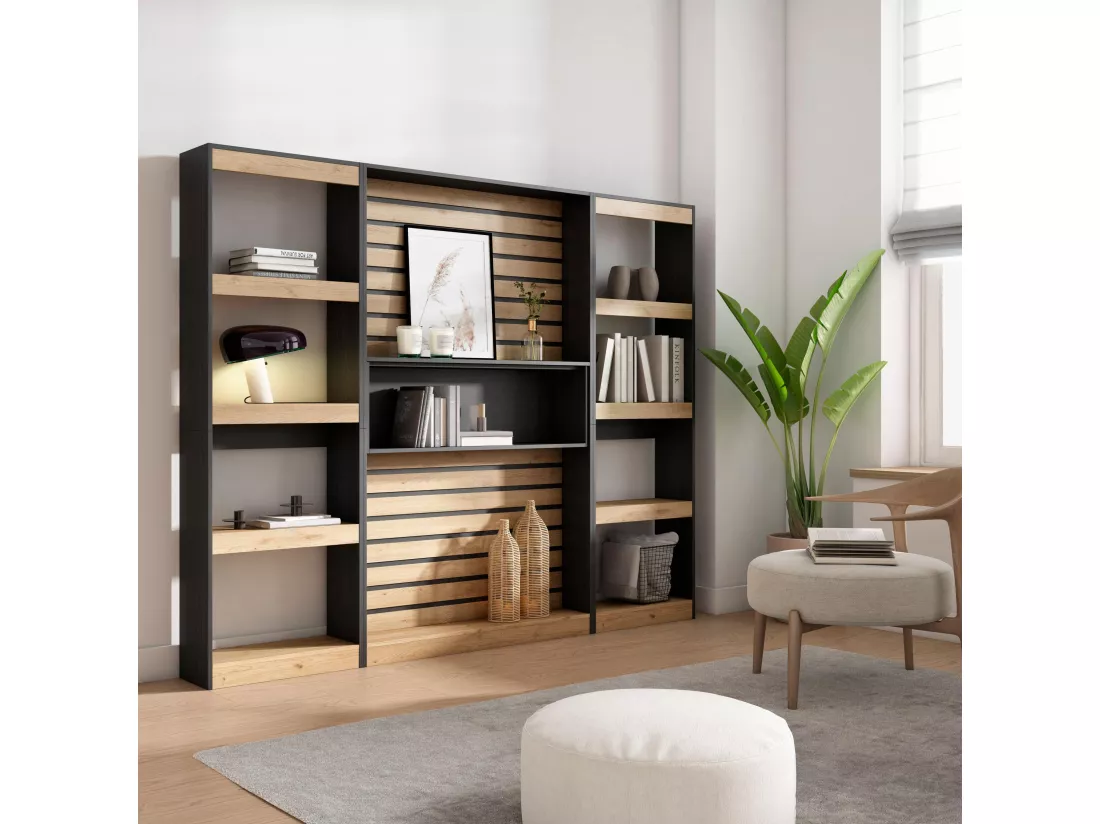 Étagère Bibliothèque, 230x186x25cm, Salon Salle à manger Bureau, Salon, Bureau, Chêne et noir