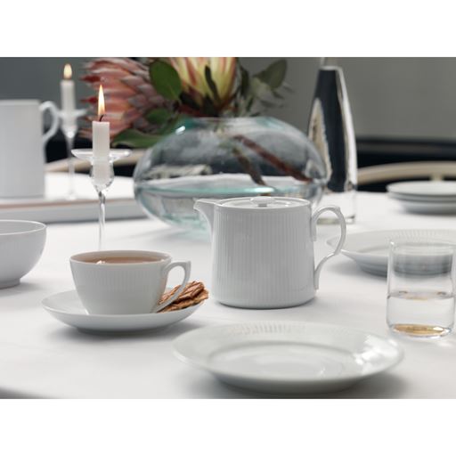 Royal Copenhagen Hvid Riflet Desserttallerken, Hvid, Ø19 cm