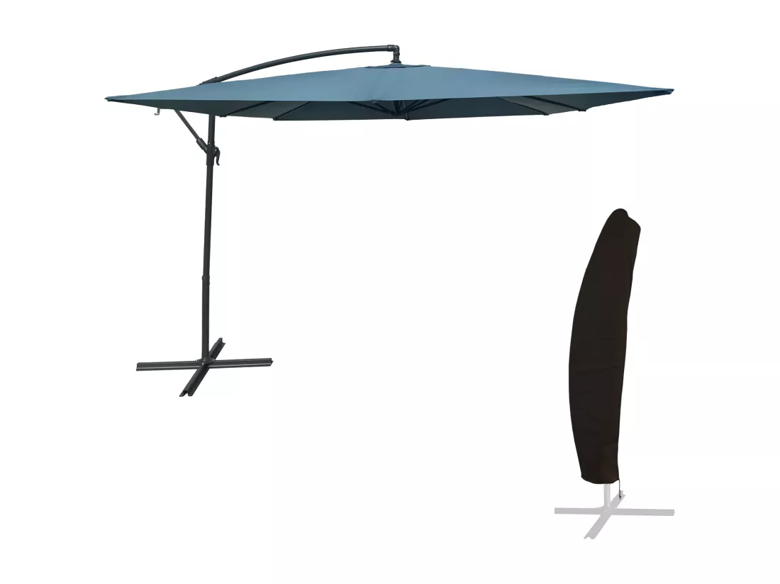 Parasol déporté MOLOKAI carré 2,7x2,7m bleu gris + housse - HAPPY GARDEN