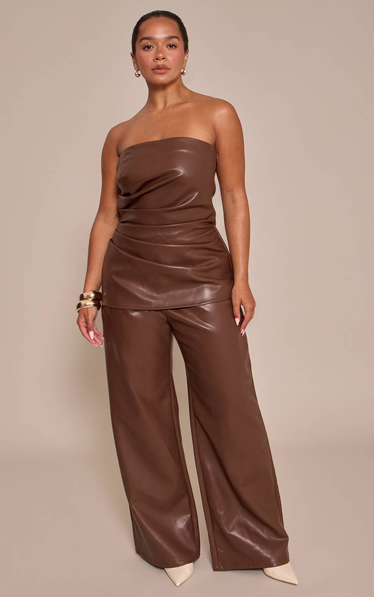Chocolat Combinaison Pantalon Large À Bandeau Froncé En Synthétiquecuir Shape