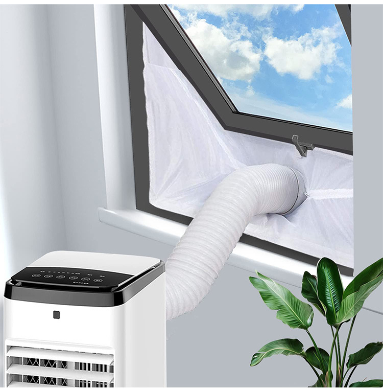 (290x32cm) Stoff Fenster Abdichtung für Mobile Klimageräte Abluftrockner Hot Air Stop mit Reissverschluss - Weiss