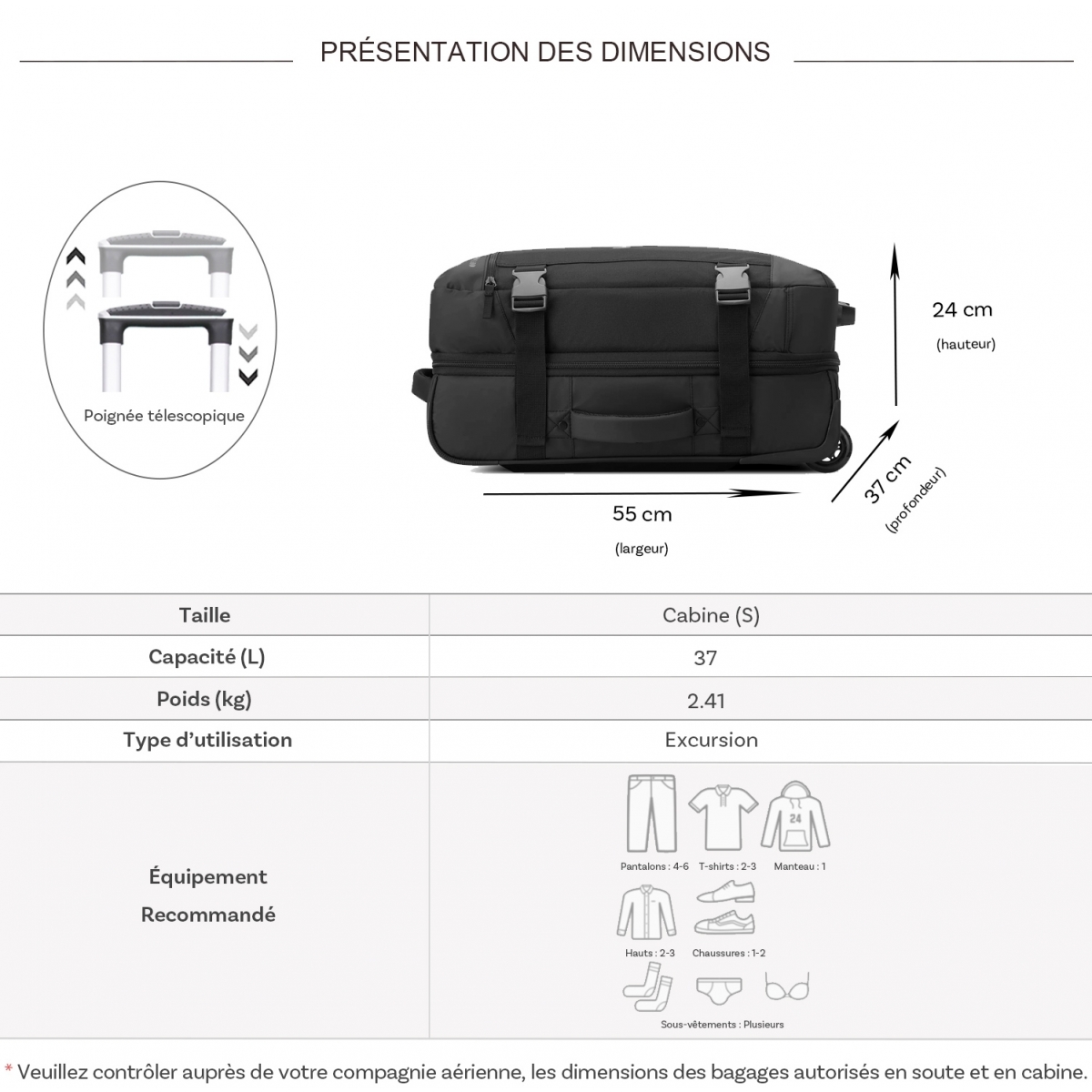 Jeep Sac de voyage cabine avec roulettes 37L JS007C Jeep polyester taille S 55cm