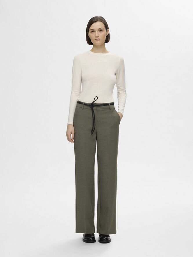 Selected Femme SLFRITA MW WIDE PANT NOOS Kalamata/melange