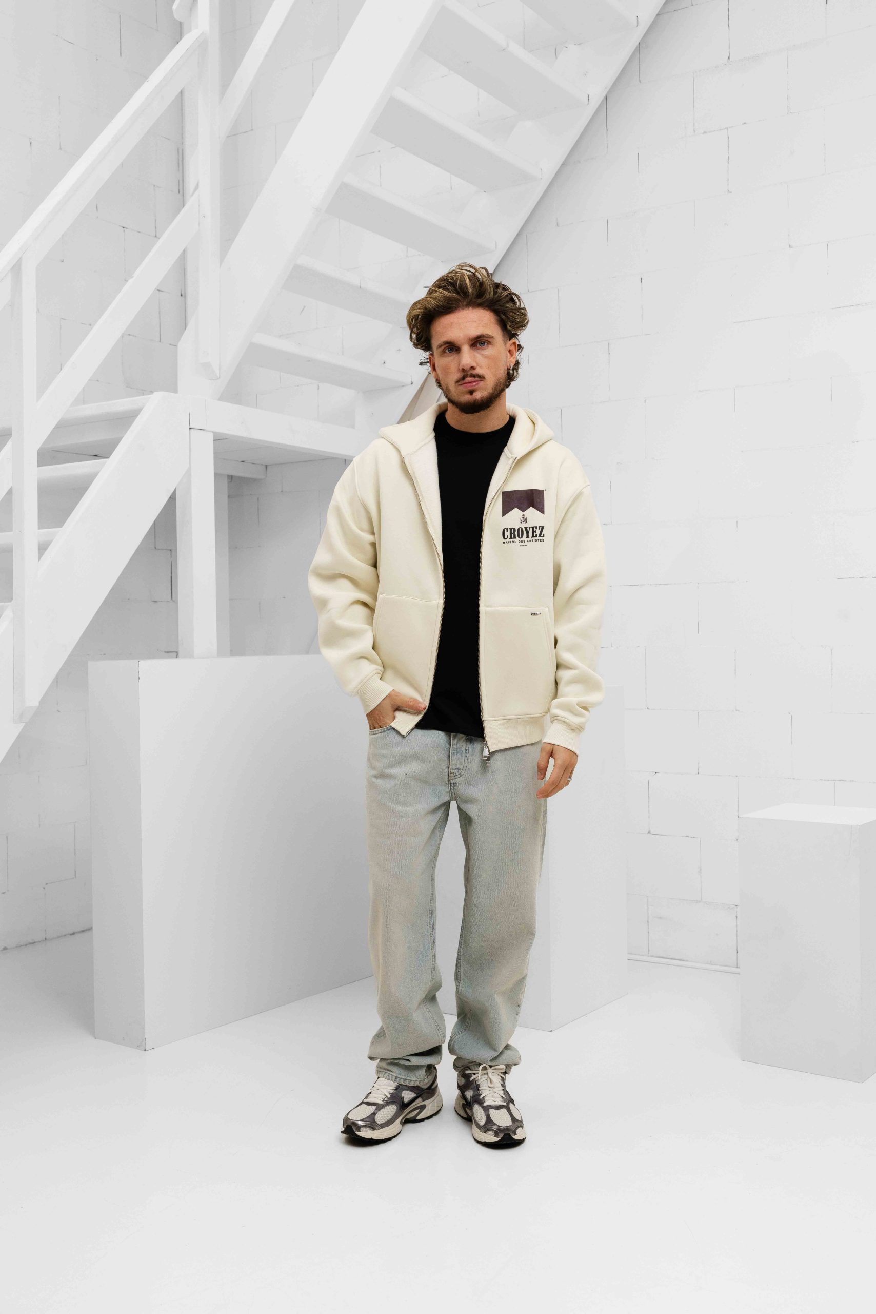 Croyez Maison Fumes Zip Hoodie Heren Gebroken Wit