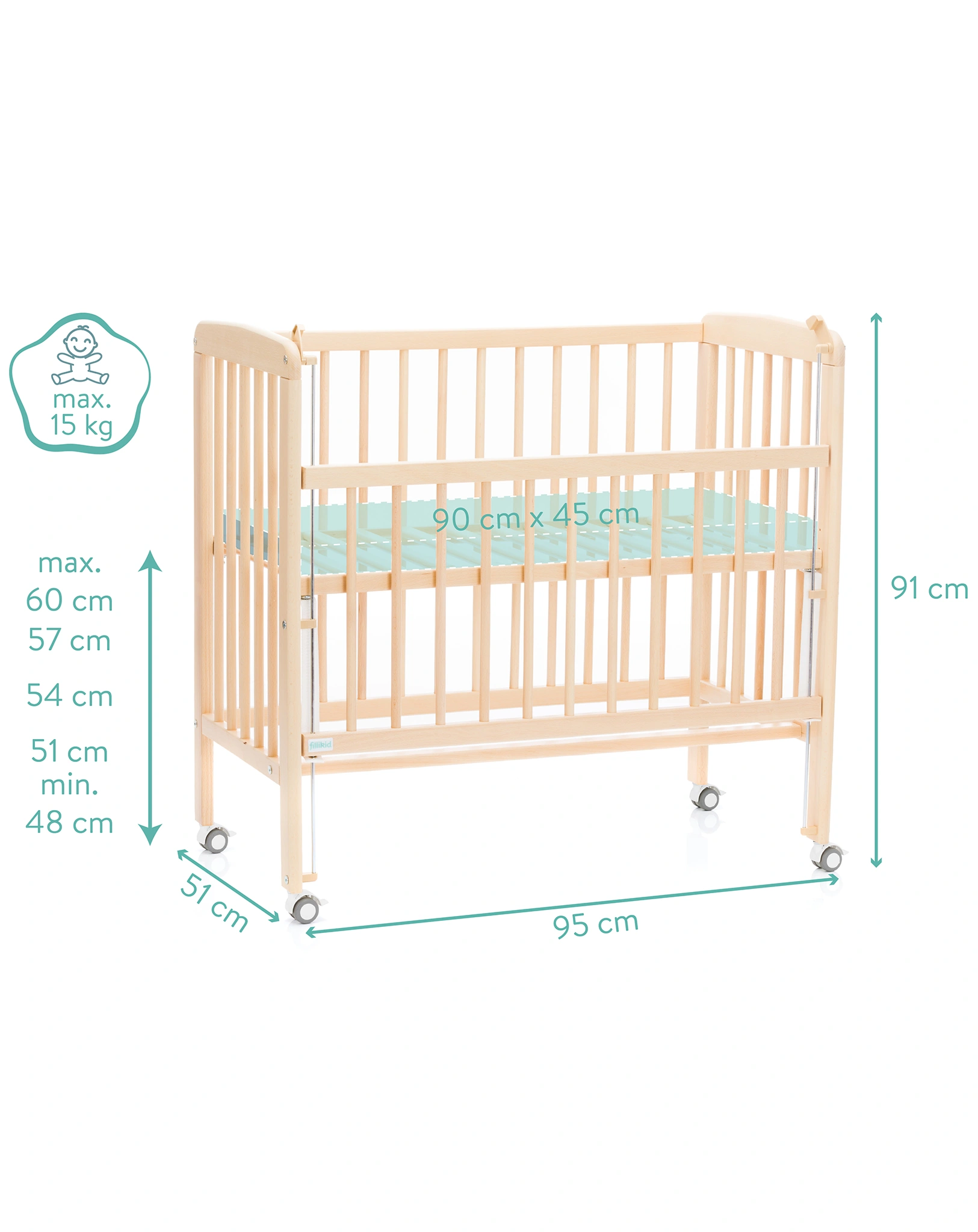 Beistellbett NINO (90x45) in natur