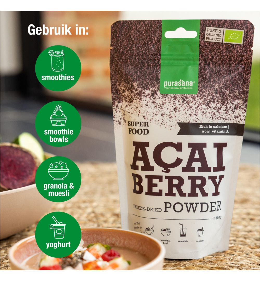 Purasana Acai Bessen Poeder/Poudre Baies D’Acai Vegan Bio (100 gr)