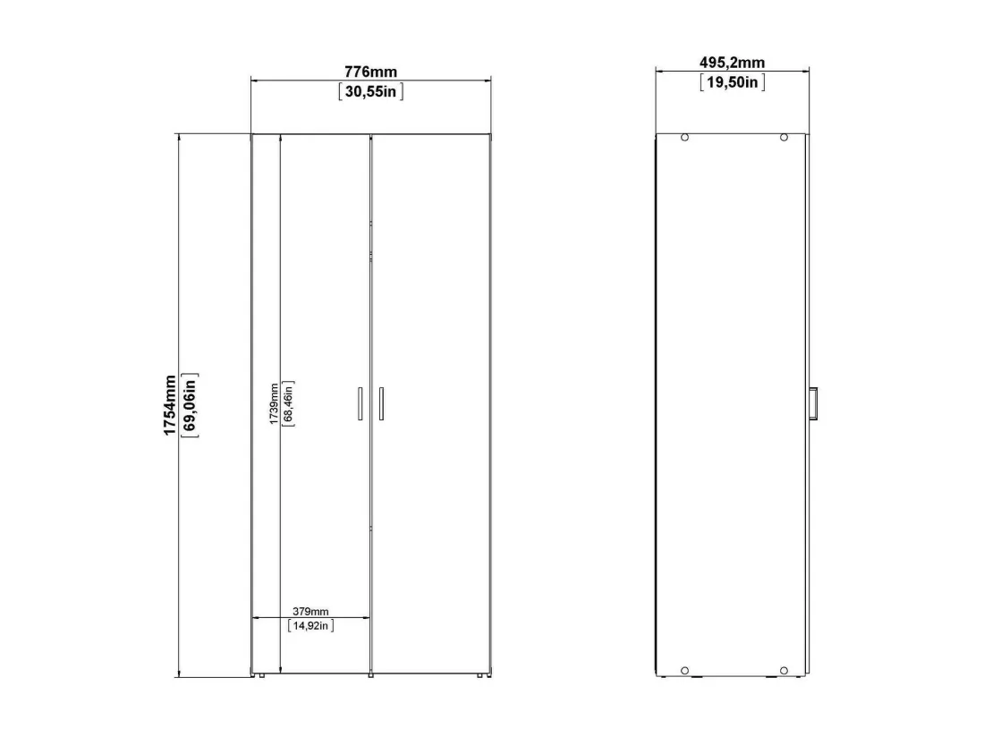 Garde-robe 2 portes Dscuffe, Meubles de chambre, Penderie de plain-pied, Placard à vêtements, 77x49 h175 cm, Blanc