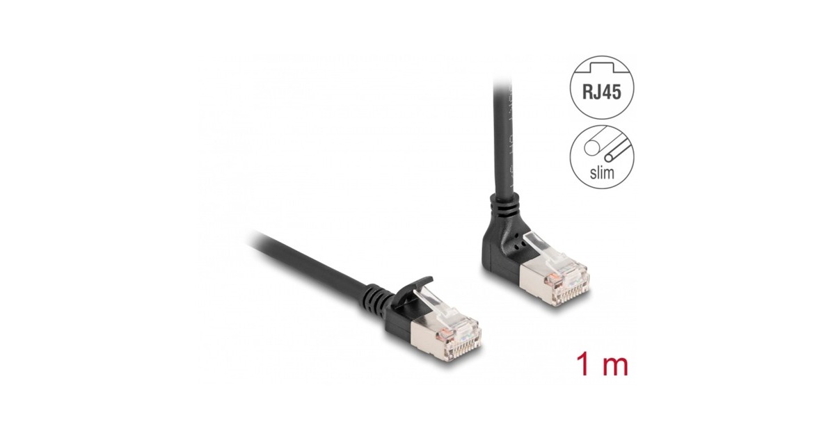 DeLOCKRJ45 Network Cable Cat.6A S/FTP Slim 90° upwards angled / straight 1 m kabel  (Zwart)