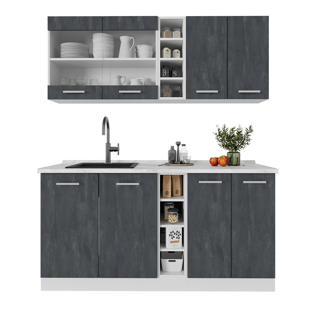 Vicco Singleküche R-Line 160 cm Schwarz Beton Weiß ohne Arbeitsplatte