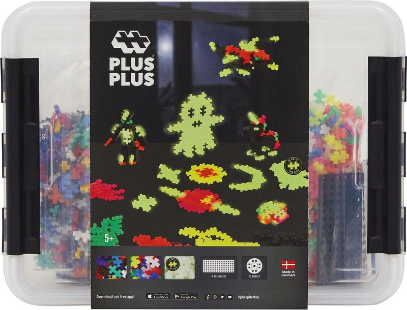 Plus-Plus - Build & Glow - Bouwset - 2000 Delig - Constructiespeelgoed - Opbergbox