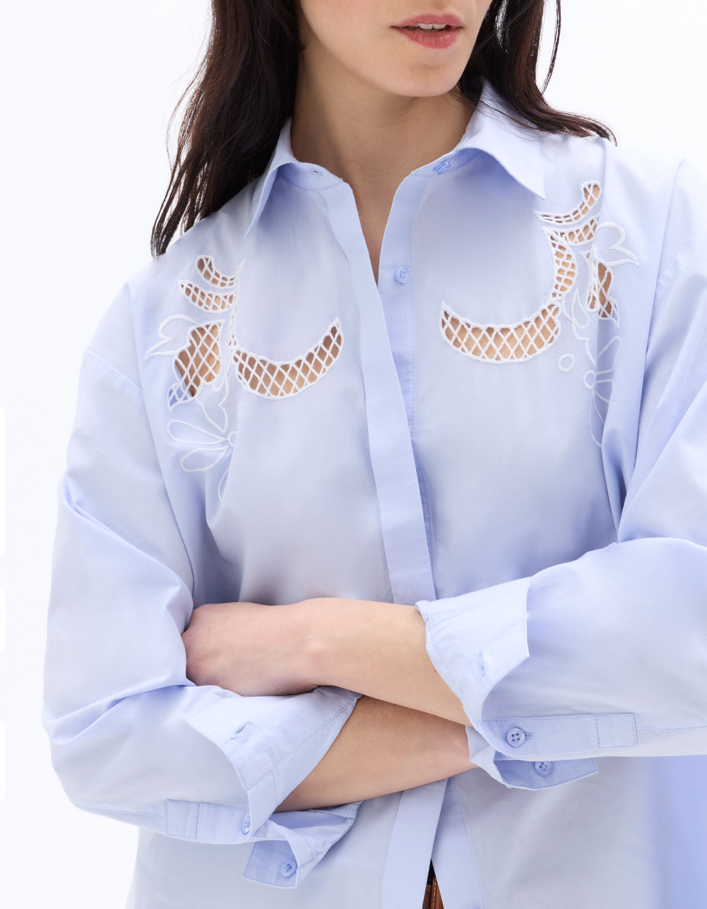 Chemise brodée en 100% coton - bleu