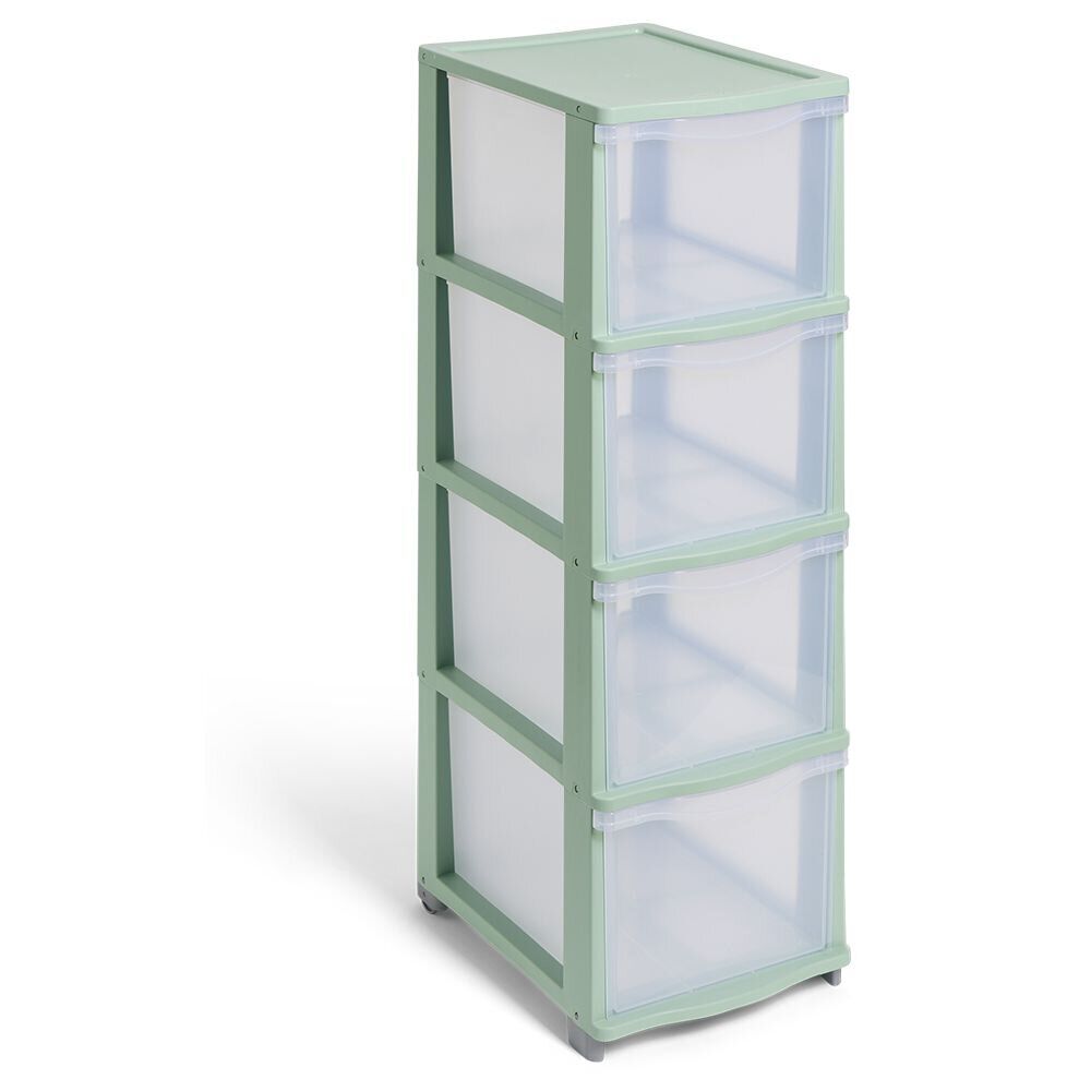 Tour de rangement à 4 tiroirs plastique vert 27x37x82,7cm