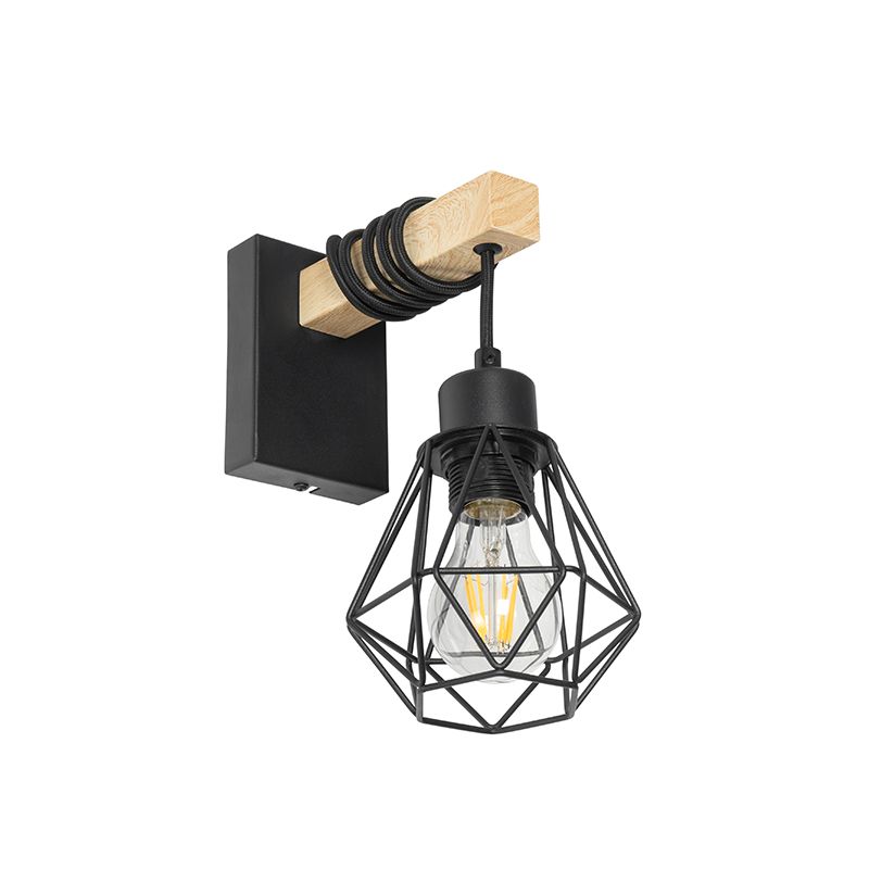 Smart wandlamp zwart met hout incl. Wifi A60 - Chon