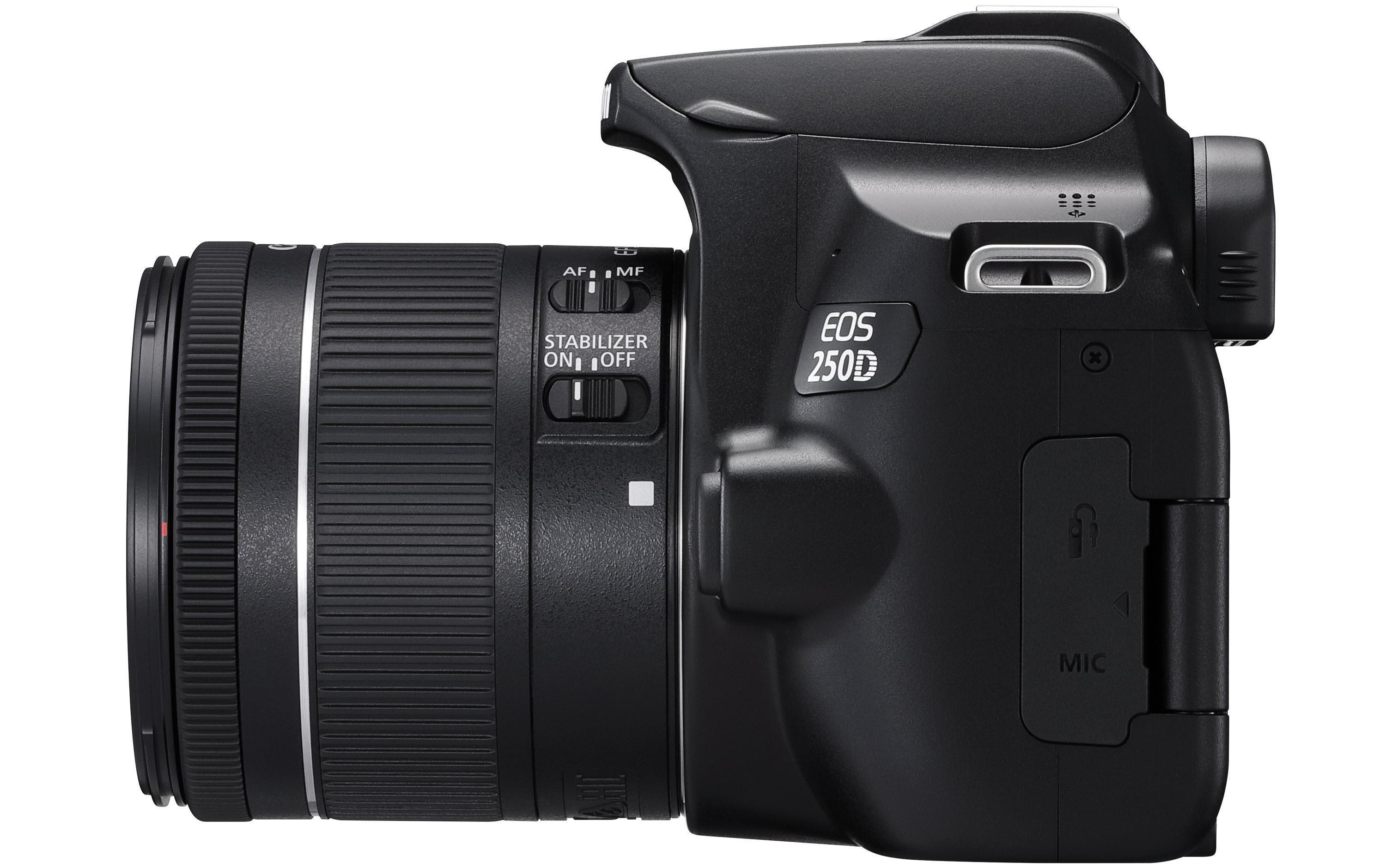 Fotokamera EOS 250D Kit 18-55<br>Kompakte DSLR mit 24.1 Megapixeln und 4K-Videoauflösung