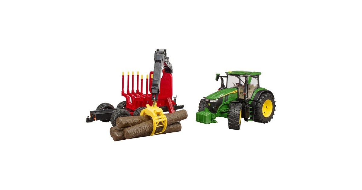 bruderJohn Deere 7R 350 met aanhanger en 4 boomstammen Modelvoertuig  (03154)
