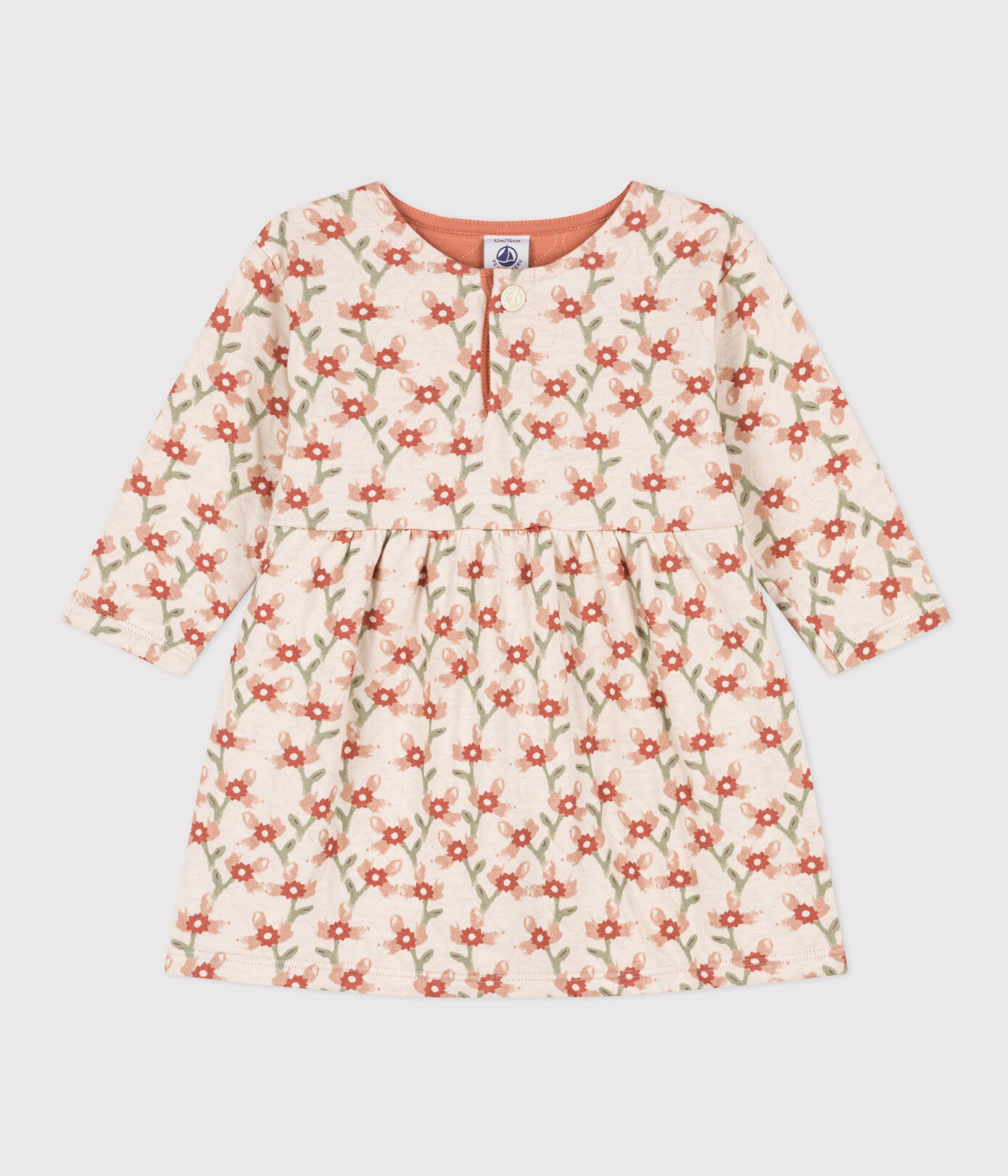 Robe manches longues en tubique matelassé imprimé bébé