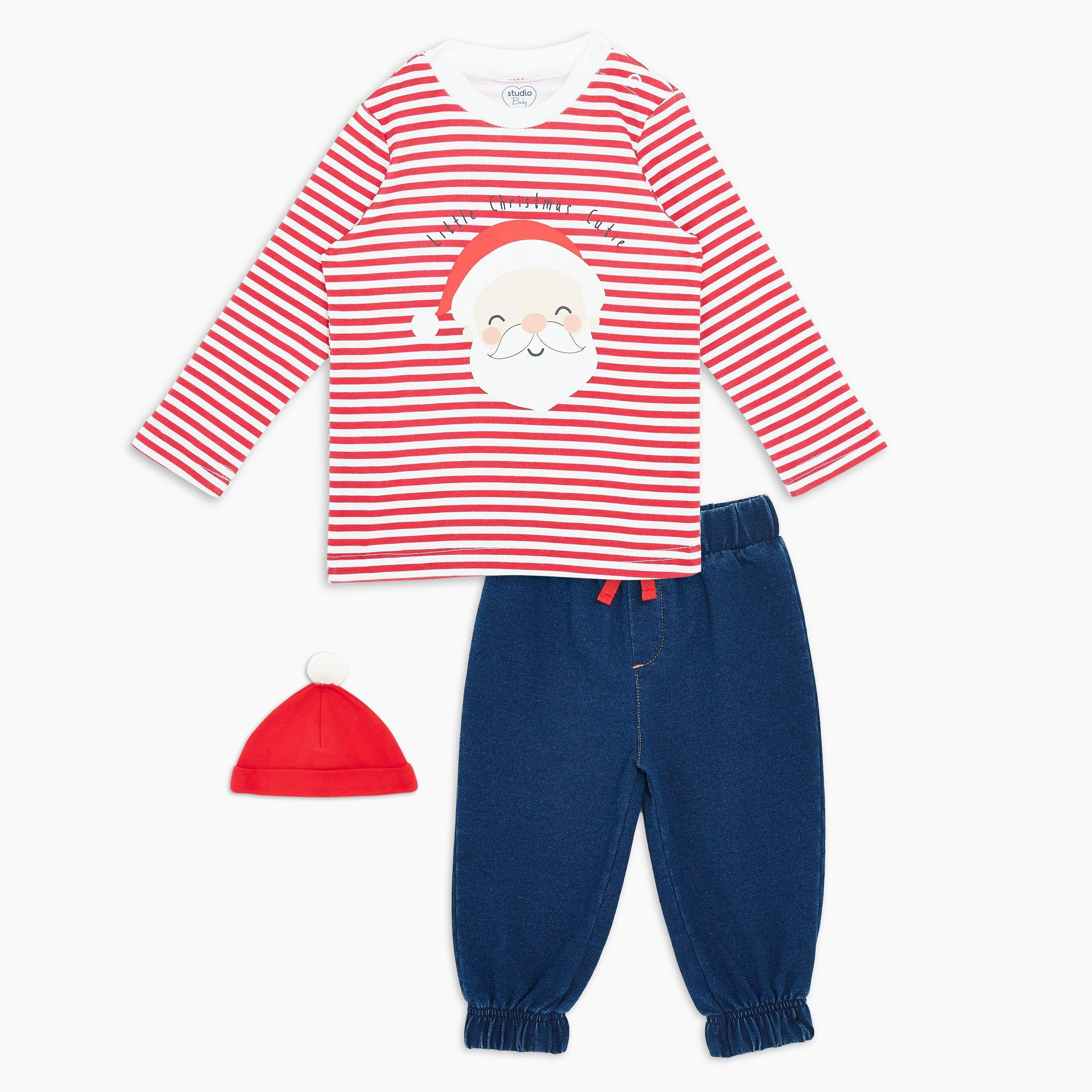 Hello World Baby Boys 3 Piece Santa Set