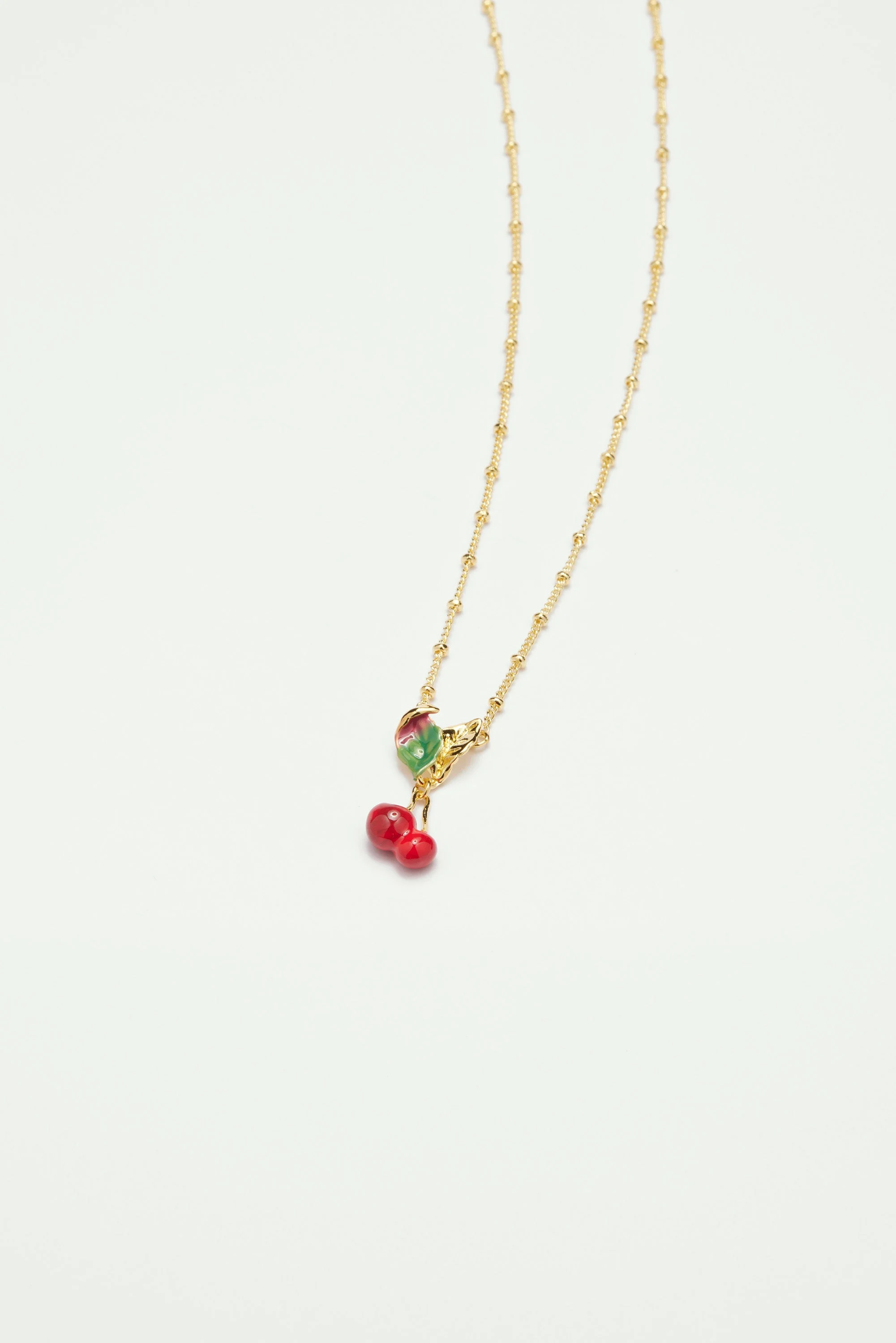 Collier pendentif cerises et feuilles | Rouge