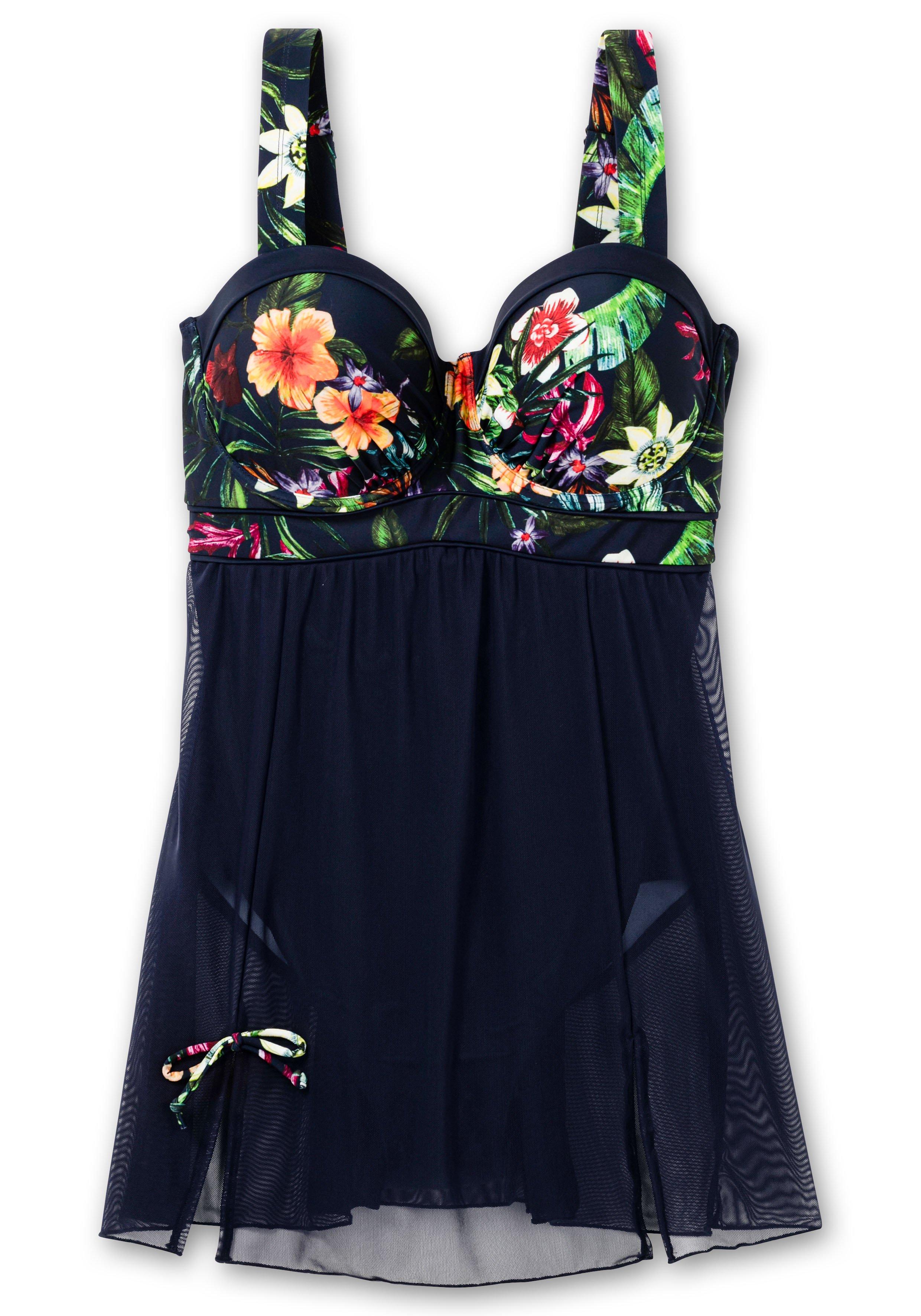 Badekleid mit transparentem Mesh-Rock