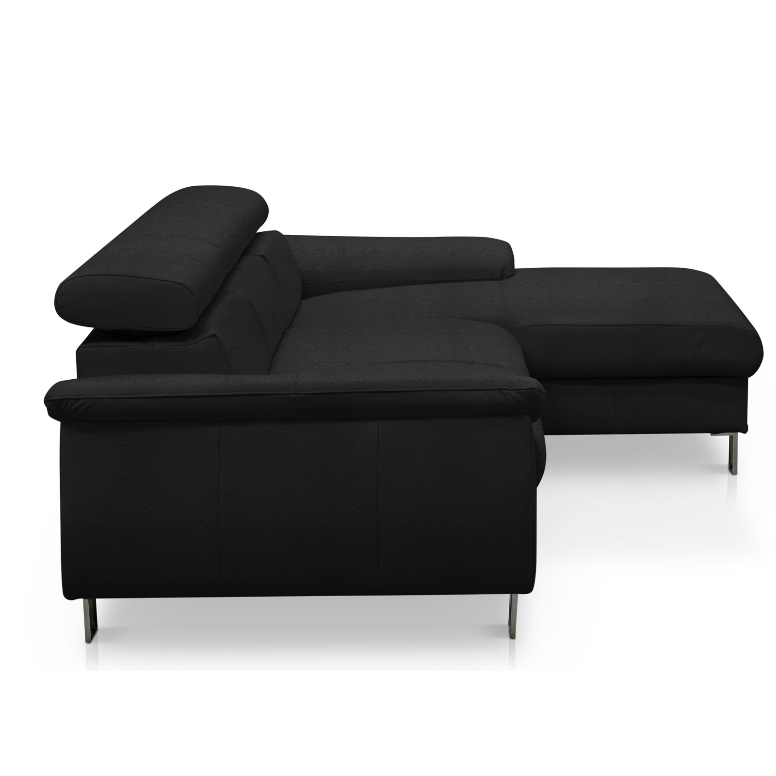 Ledersofa - schwarz - Kopfteilverstellung - Recamiere rechts