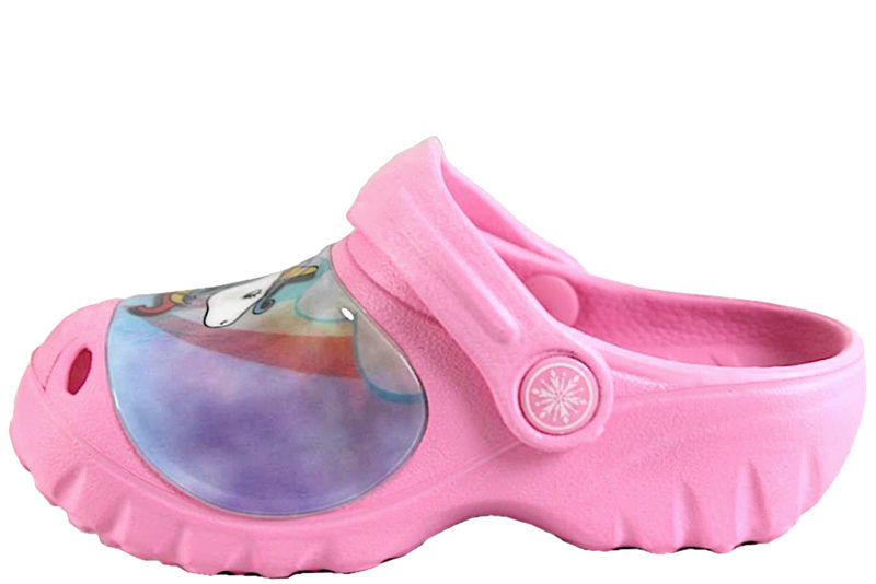 PONNY CROCS I LYSERØDT EVA MED ENHJØRNING