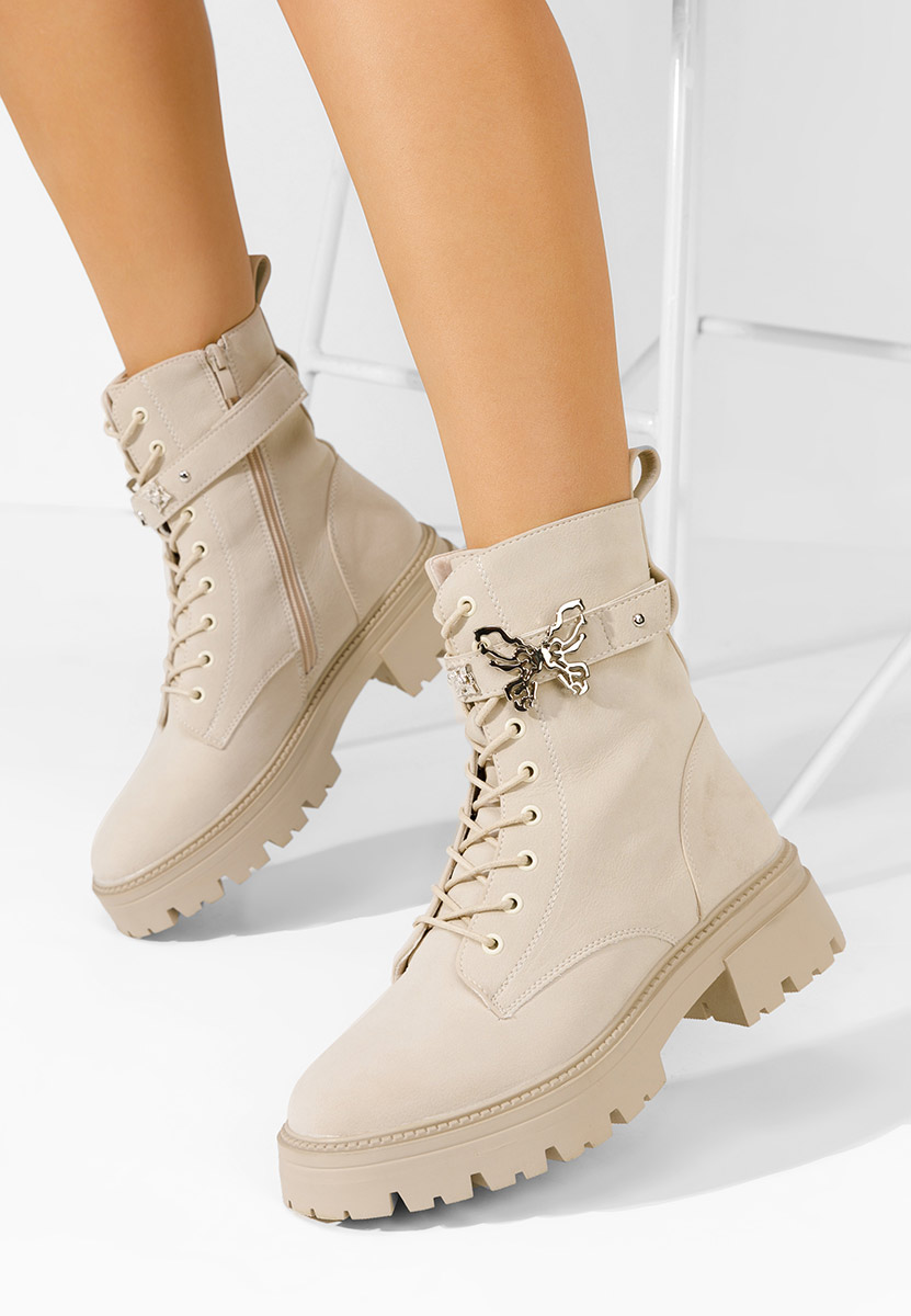 Bottines rangers femme beige Barebria