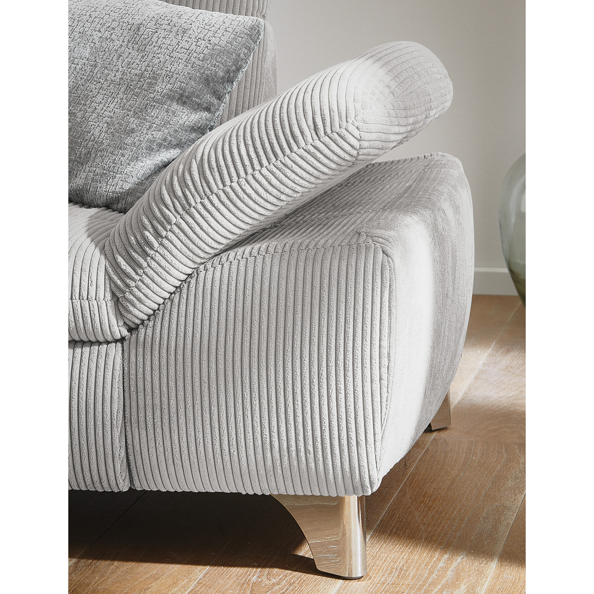 polsterpower Ecksofa - grey - mit Funktionen - Anstellhocker links