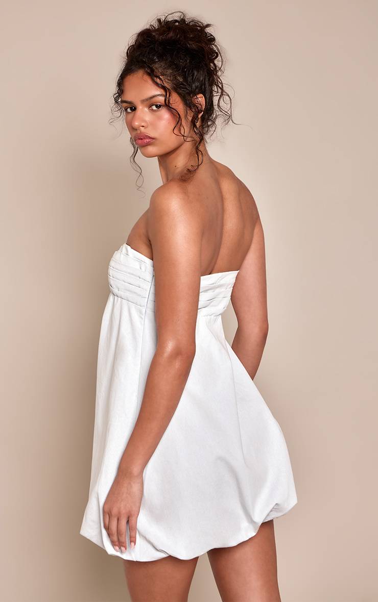Bleu Clair Robe Mini Bustier Bouffante En Chambray