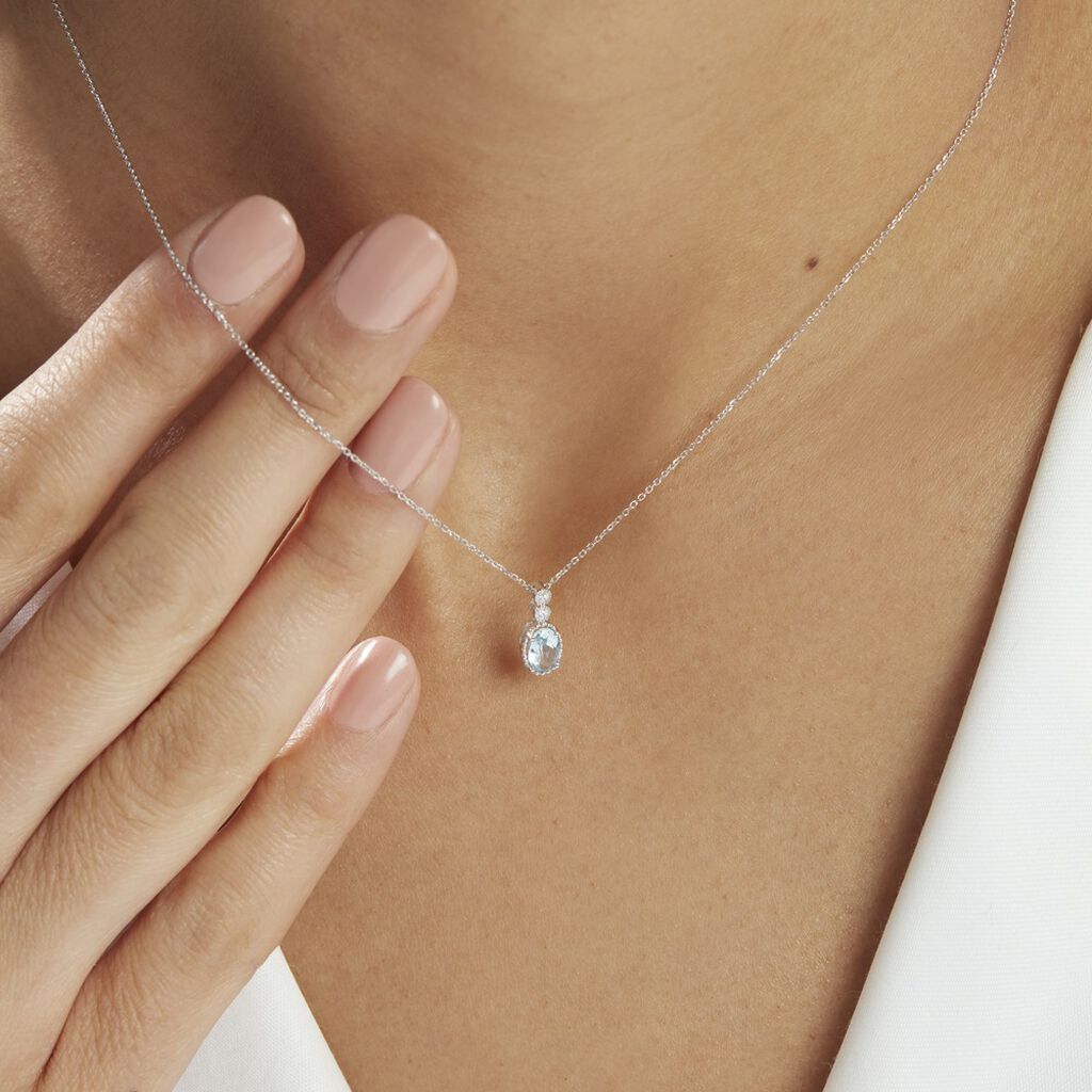 Collier Cyprille Or Blanc Topaze Et Oxyde De Zirconium