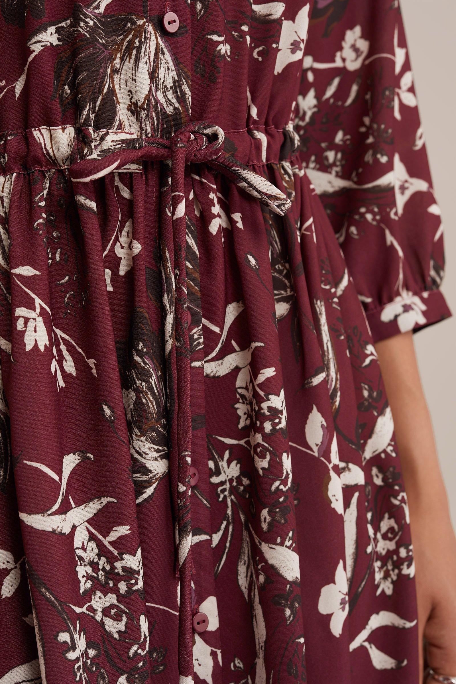 jurk met dessin WE Fashion Bordeauxrood