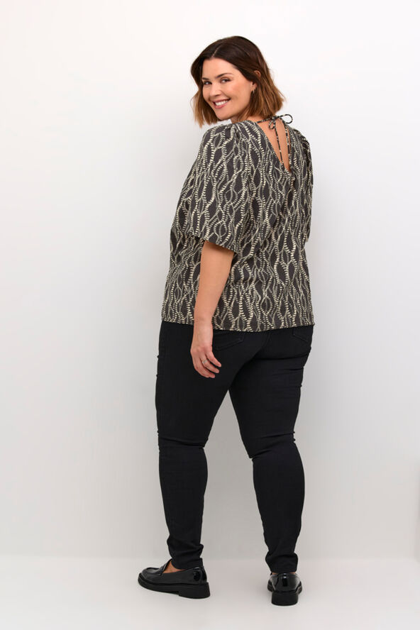 Kaffe Curve KClanora v-neck Blouse Black/grey graphic simili