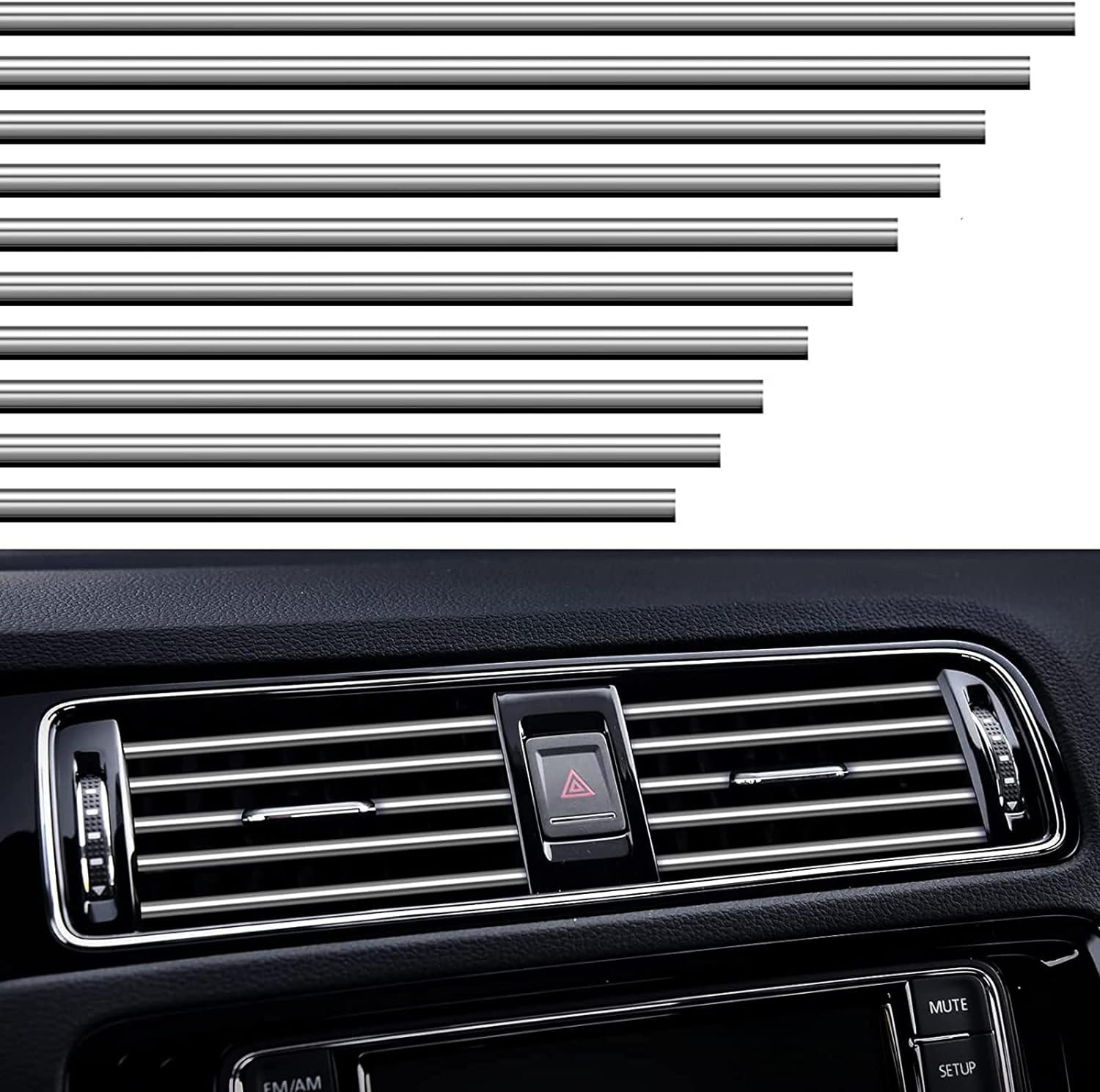(10er Set) 20cm Auto Lüftungsgitter Dekoration KFZ Innenraum Accessoire - Silber