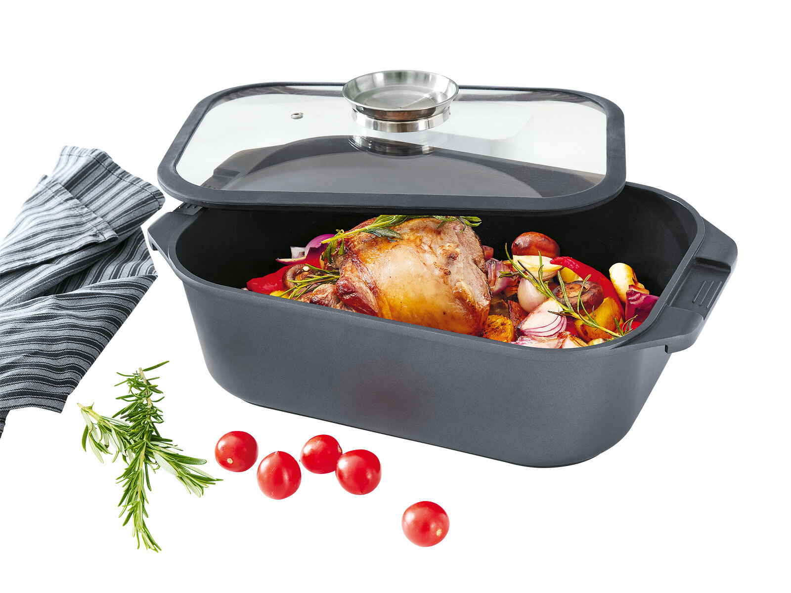 casaNOVA Bräter mit Glasdeckel KELAND 7500 ml Aluguss schwarz