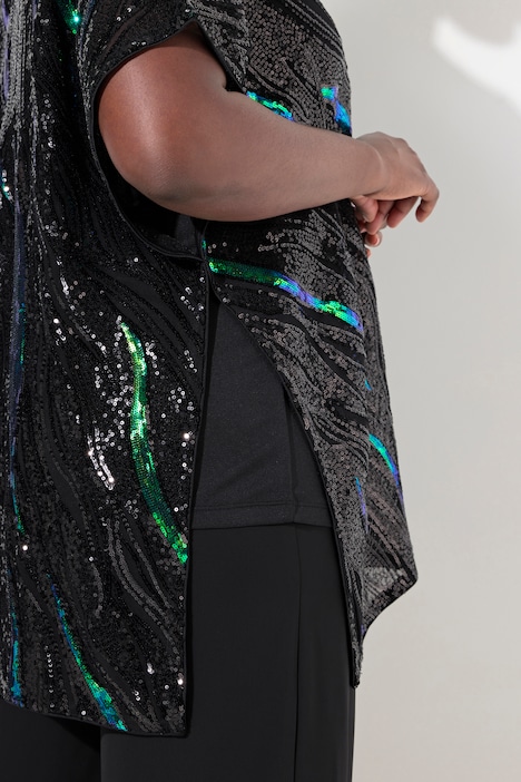 Bluse, oversized, Pailletten, Chiffon, doppellagig