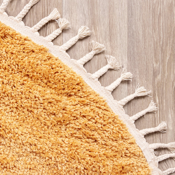 Rond hoogpolig vloerkleed - Lofty Fringe Geel | Sfeervol!