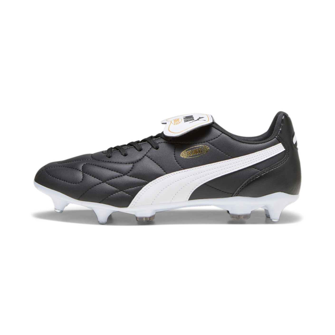 PUMA King Top IJzeren-Nop Voetbalschoenen (SG) Zwart Wit Goud
