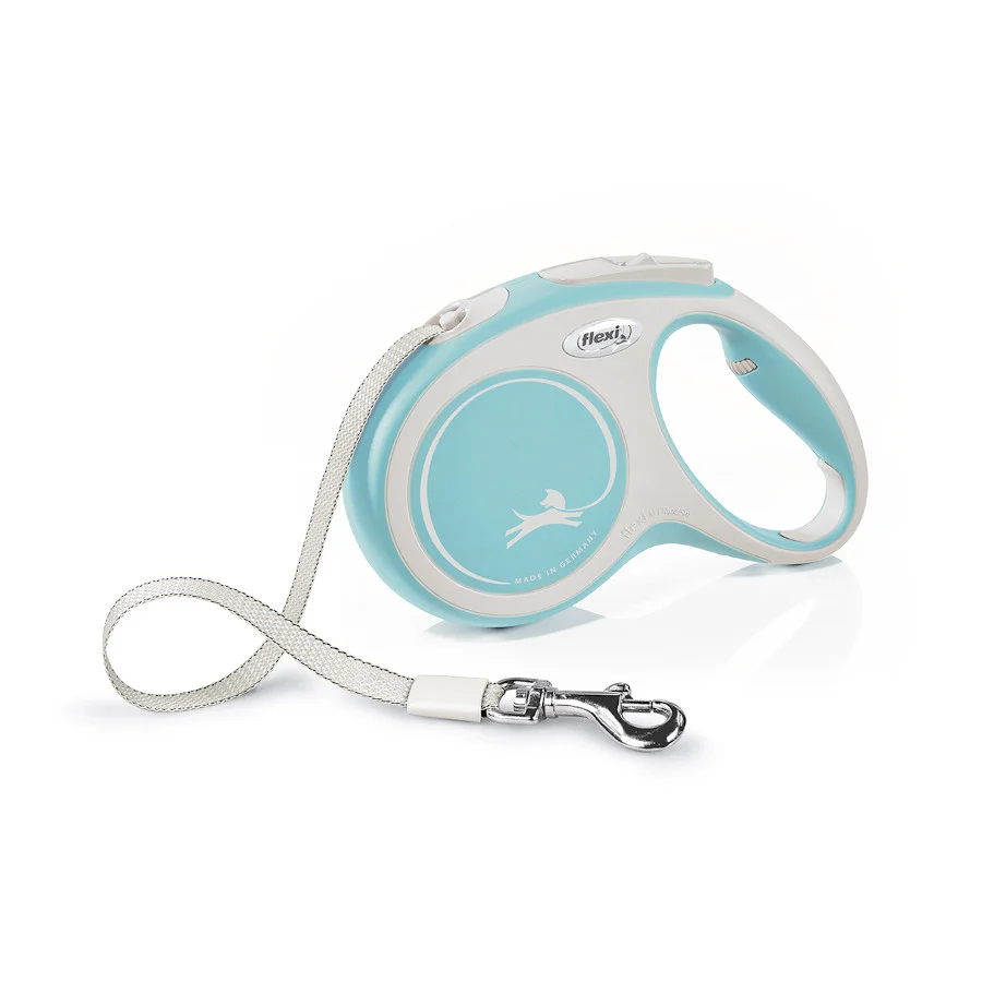 Guia extensível Flexi New Comfort para cães, na cor azul.