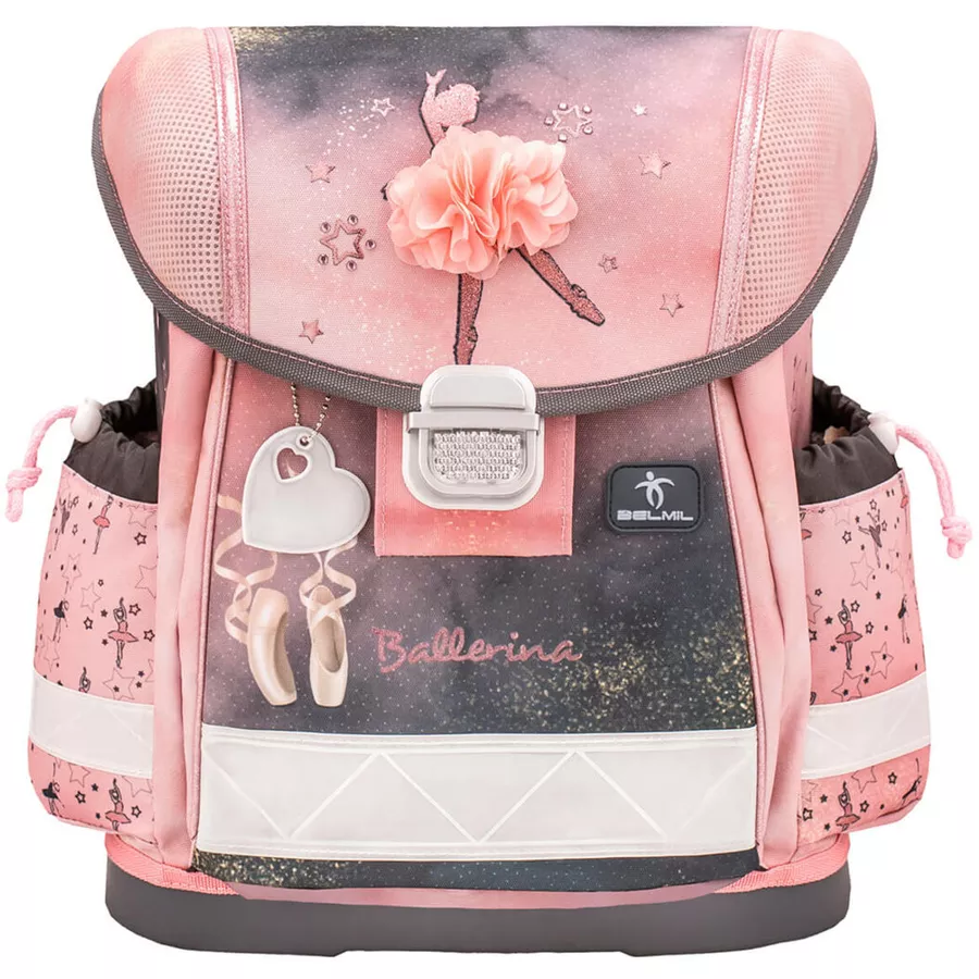 Belmil Schulranzen Classy Schulranzen Set 5-teilig mit Brustgurt Ballerina Black Pink