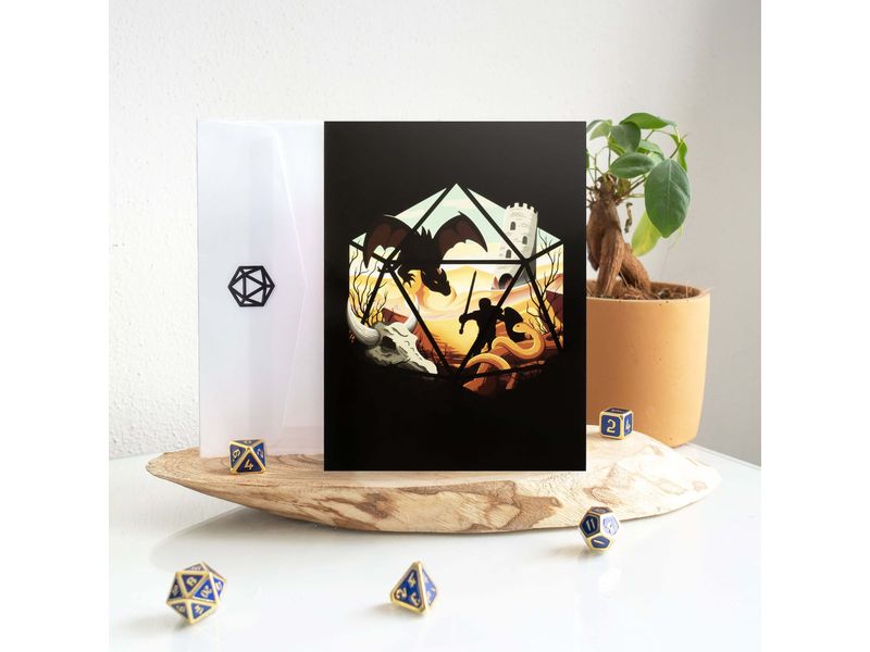 Glass Staff Grusskarte Dragon D20 Schwarz Grusskarte von RPG-Fans für RPG-Fans