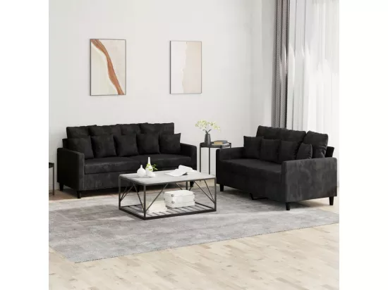 Ensemble de canapés 2 pcs avec coussins Noir Velours