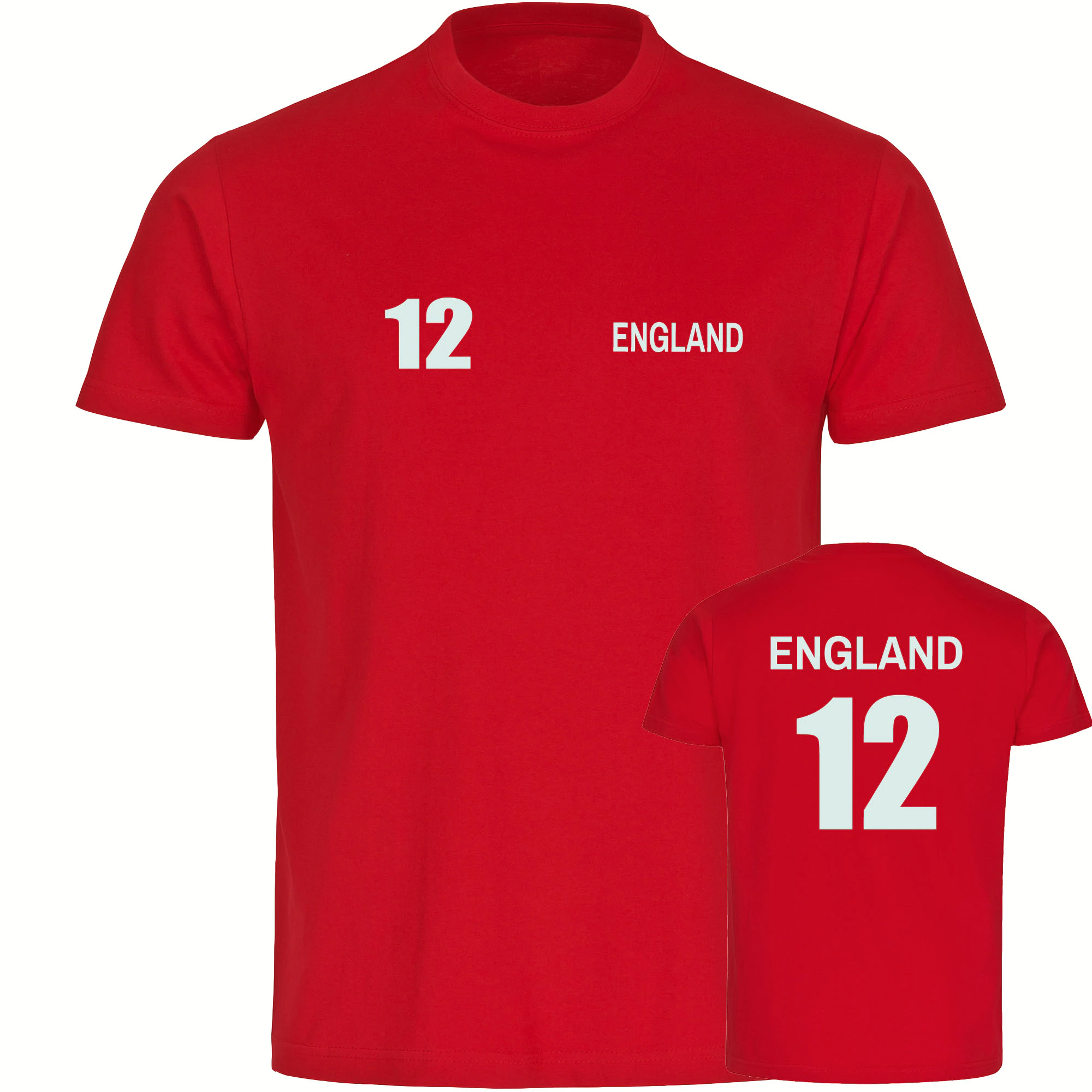 multifanshop® Herren T-Shirt- England - Trikot 12 - Druck weiß