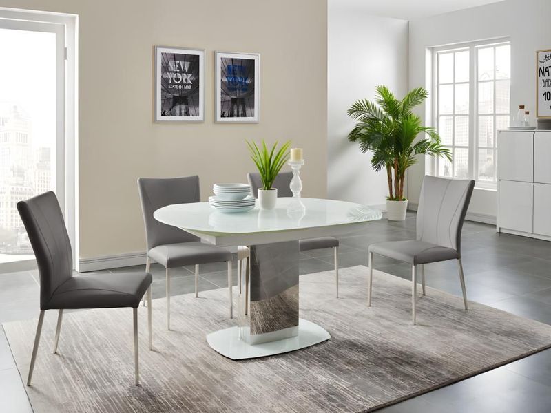 Vente-unique Eettafel TALICIA uitschuifbaar van gehard glas en metaal - 6 tot 8 personen - wit L 190 cm x H 75 cm x D 105 cm