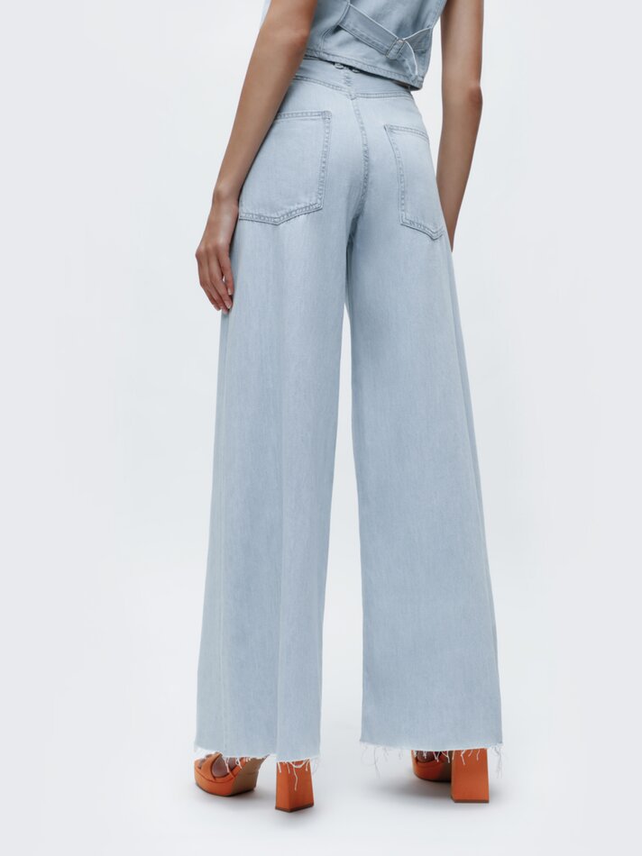 Calça jeans de perna larga - Azul claro