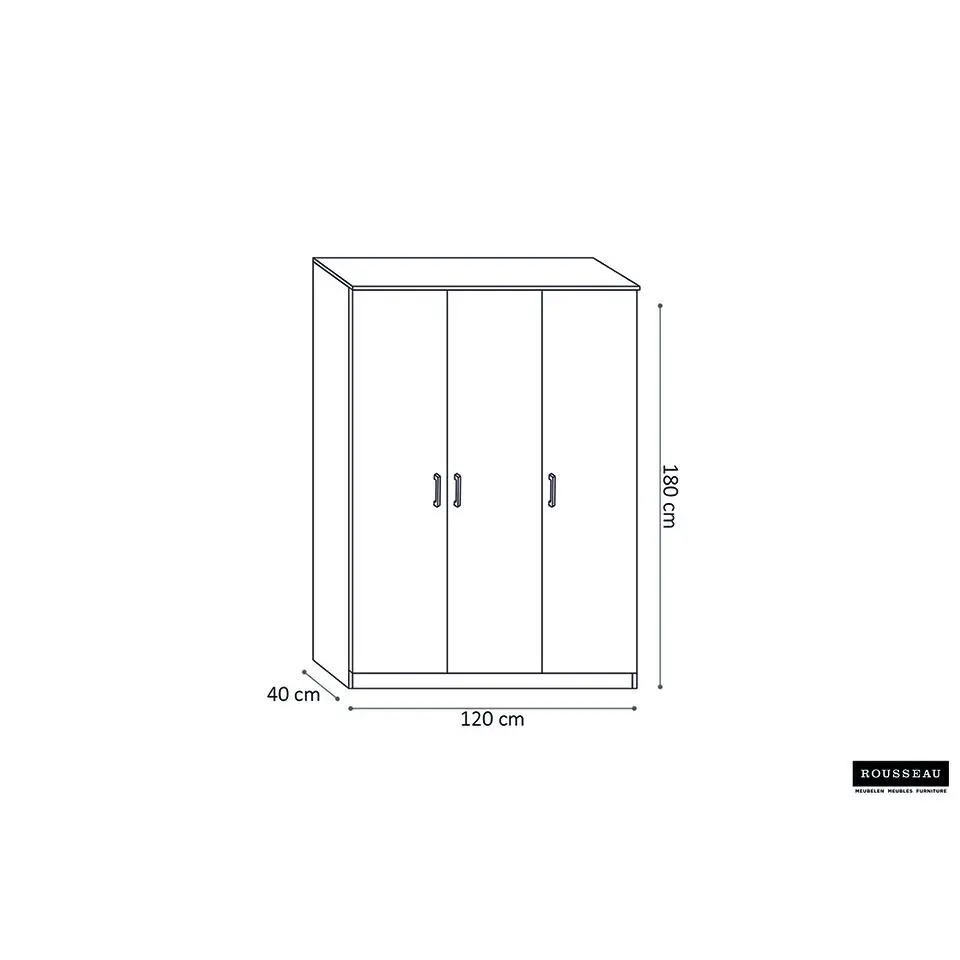 Opbergkast Ray 120cm met 3 deuren en 4 legplanken -wit